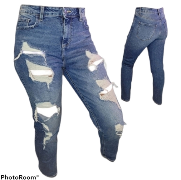 Cello Denim - Cello Distressed Mid Rise Mom Skinny Jeans Ripped